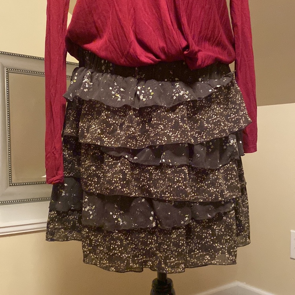 Tiered Olive Green Floral Mini Skirt